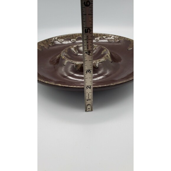 Vintage Chip & Dip Pottery Serving Bowl Brown Drip Glaze Marked LF - Picture 4 of 12